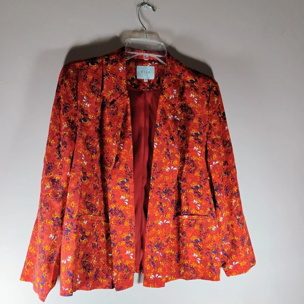 VILA Clothes Red Floral Blazer Jacket EU 38 / US 8 - Picture 11 of 11
